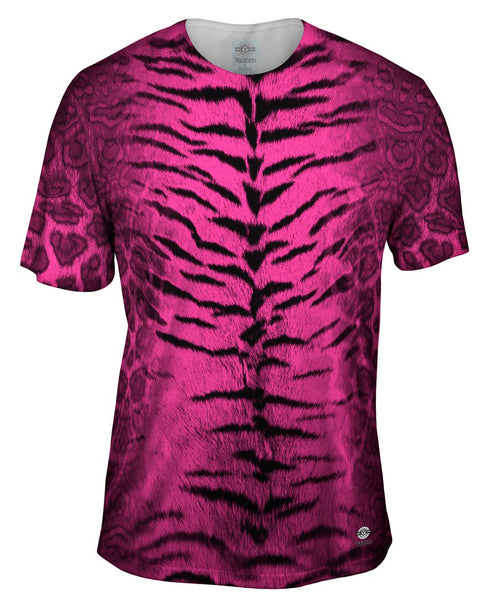Tiger Leopard Skin Hot Pink Mens T-Shirt