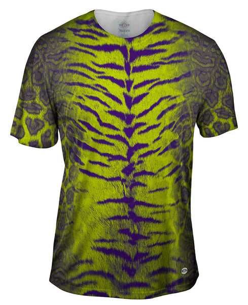 Tiger Leopard Skin Purple Lime Green Mens T-Shirt