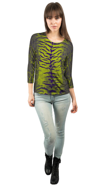 Tiger Leopard Skin Purple Lime Green&nbsp;Womens 3/4 Sleeve