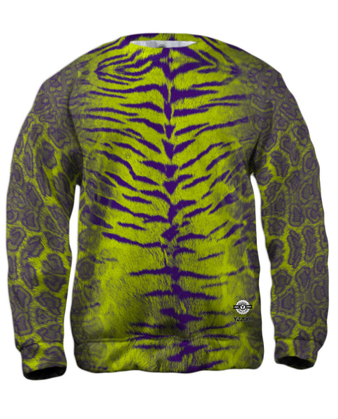 Tiger Leopard Skin Purple Lime Green Mens Sweatshirt