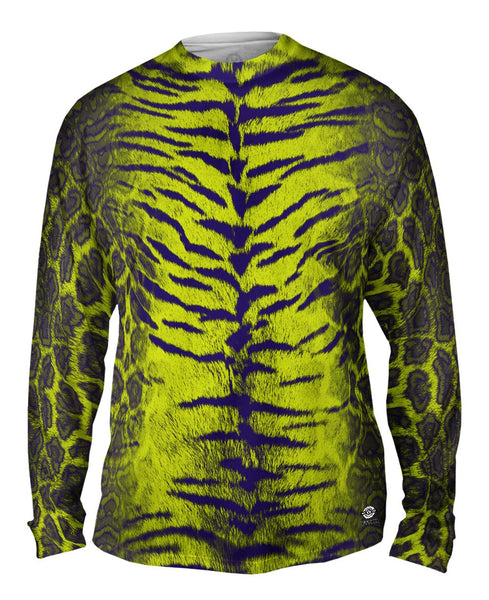 Tiger Leopard Skin Purple Lime Green Mens Long Sleeve