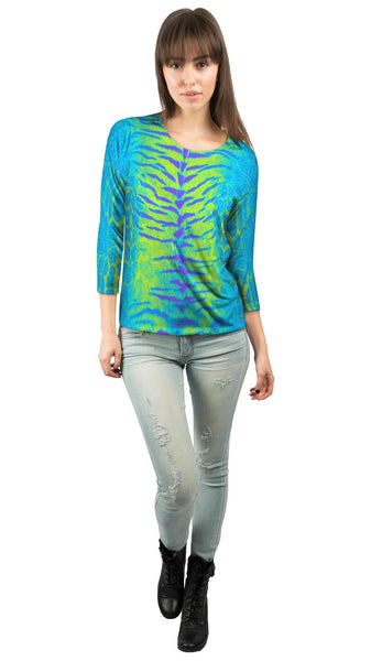 Tiger Leopard Skin Blue Purple Green&nbsp;Womens 3/4 Sleeve