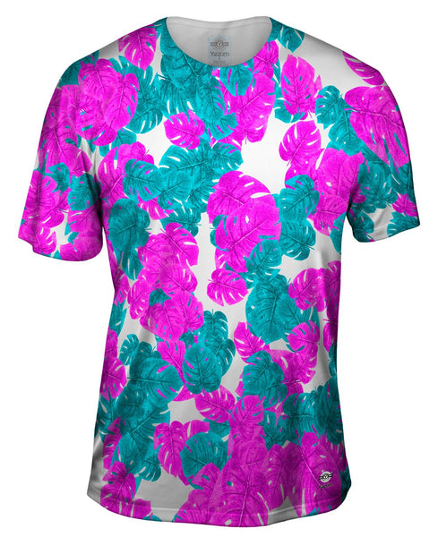 Tropical Leaves Pink Foliage Pattern Mens T-Shirt