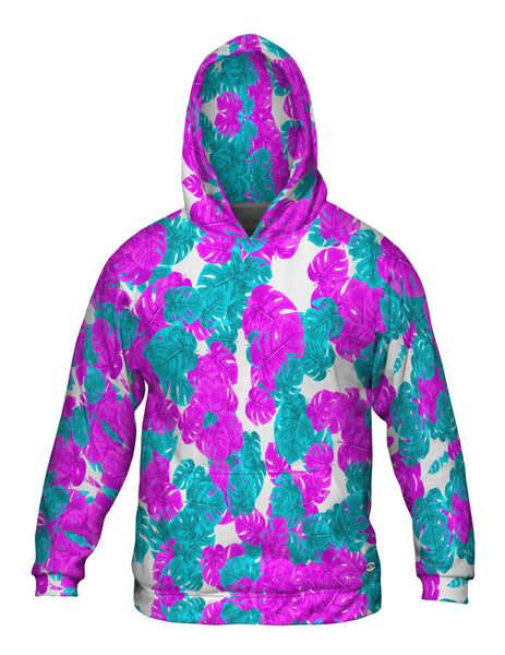 Tropical Leaves Pink Foliage Pattern Mens Hoodie Sweater