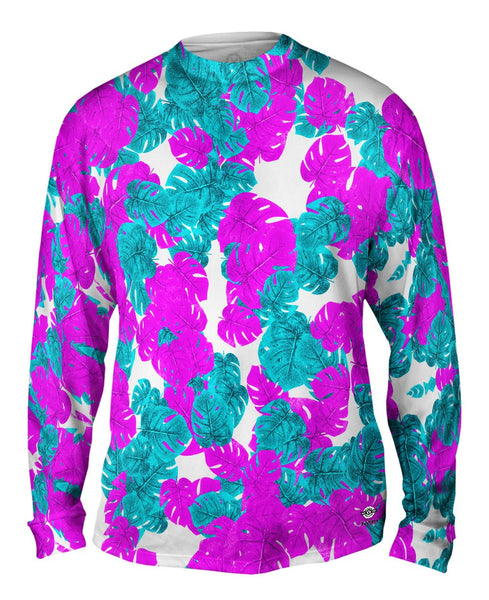 Tropical Leaves Pink Foliage Pattern Mens Long Sleeve