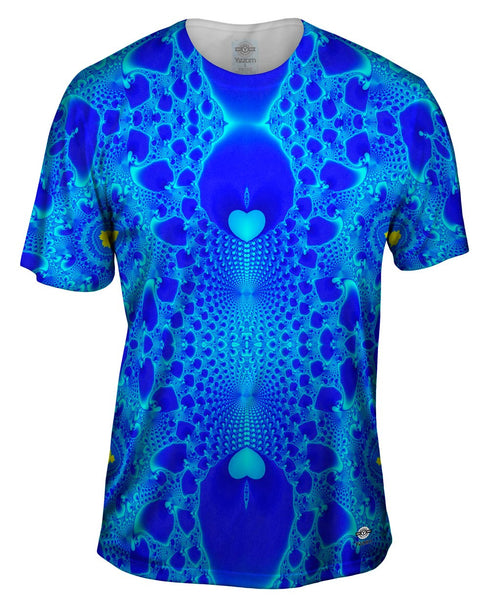 Blue Fractal Heart Mens T-Shirt