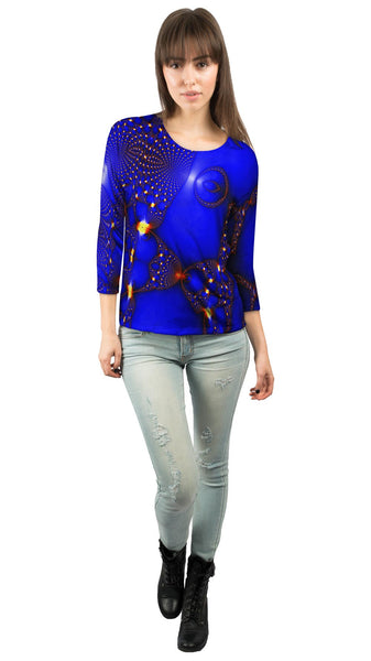Blue Fractal Web&nbsp;Womens 3/4 Sleeve