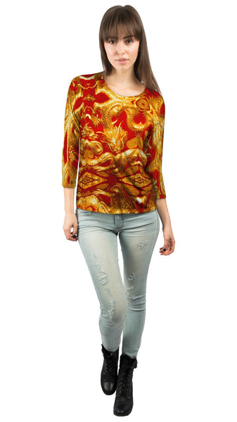 Dancing Gold Dragon&nbsp;Womens 3/4 Sleeve