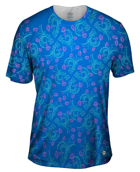 Garden Flower Blue Pink Foliage Pattern Mens T-Shirt