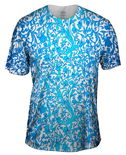 Swirl Flower Navy Turquoise Pattern Mens T-Shirt