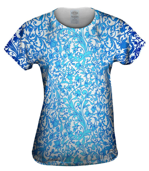Swirl Flower Navy Turquoise Pattern&nbsp;Womens Top