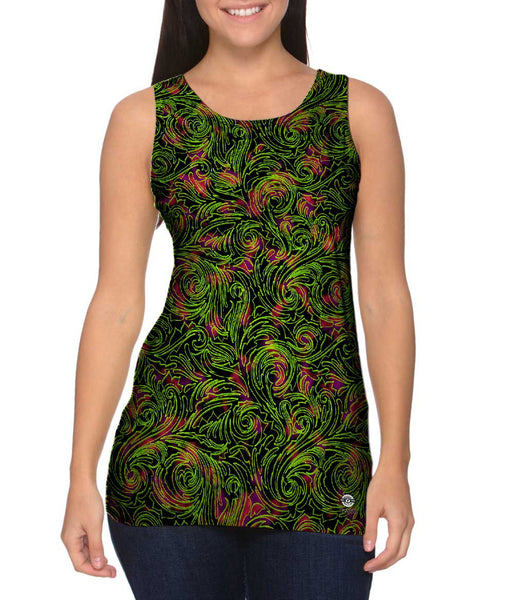 Autumn Me Green Leaf Swirls Pattern&nbsp;Womens Tank Top