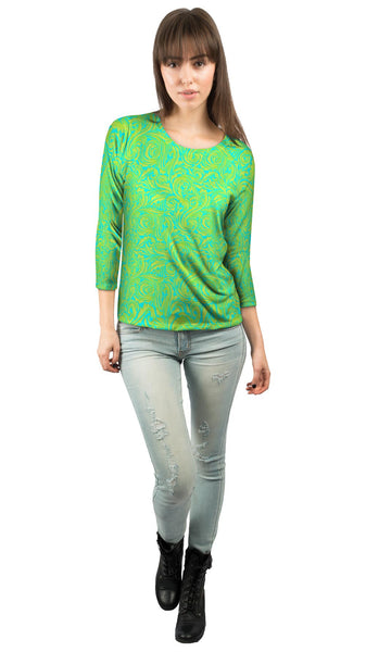 Autumn Me Aqua Leaf Swirls Pattern&nbsp;Womens 3/4 Sleeve