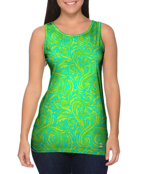 Autumn Me Aqua Leaf Swirls Pattern&nbsp;Womens Tank Top