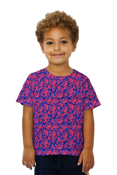Kids Leaf A Go Go Pink Navy Pattern Kids T-Shirt