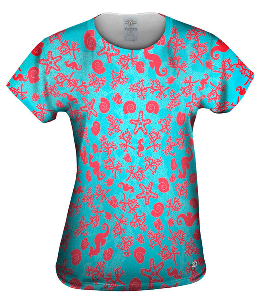Beach Day Seahorse Coral Pattern Womens Top