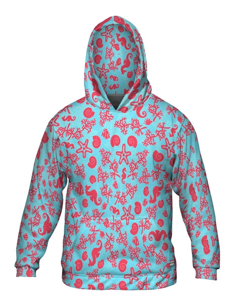 Beach Day Seahorse Coral Pattern Mens Hoodie Sweater