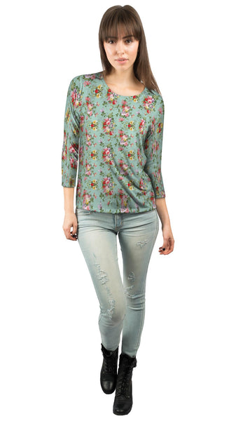 Summer Flowers Pattern Womens 3/4 Sleeve