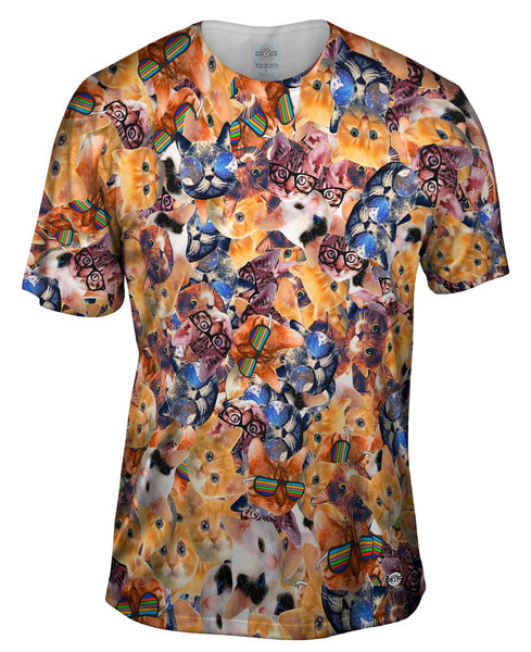 Hipster Cat Collage Mens T-Shirt