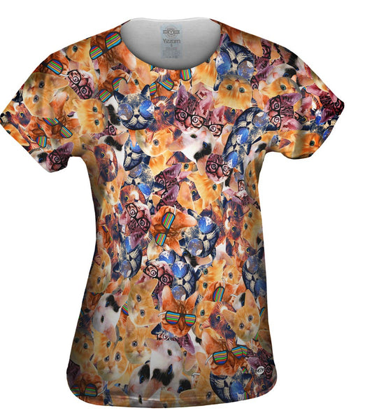 Hipster Cat Collage Womens Top