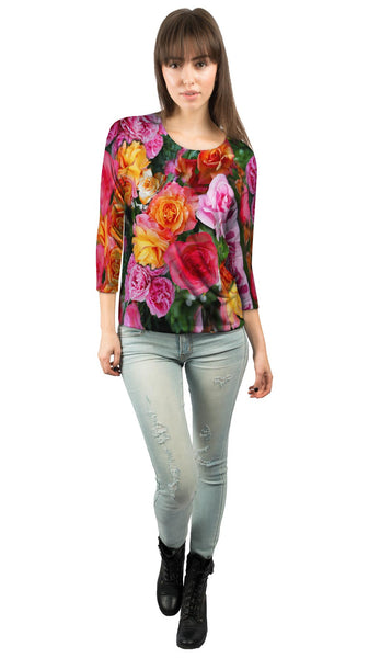 Bright Day Rose Bouquet Womens 3/4 Sleeve