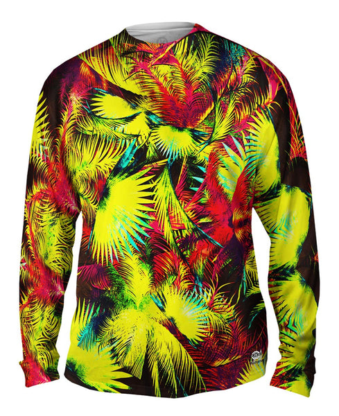 Neon Purple Lime Palm Jungle Mens Long Sleeve