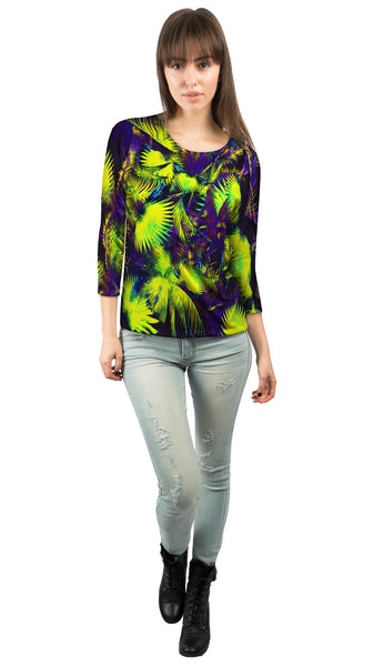 Neon Purple Palm Jungle Womens 3/4 Sleeve