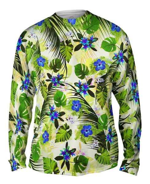 Aloha Blue Flowers Pattern Mens Long Sleeve