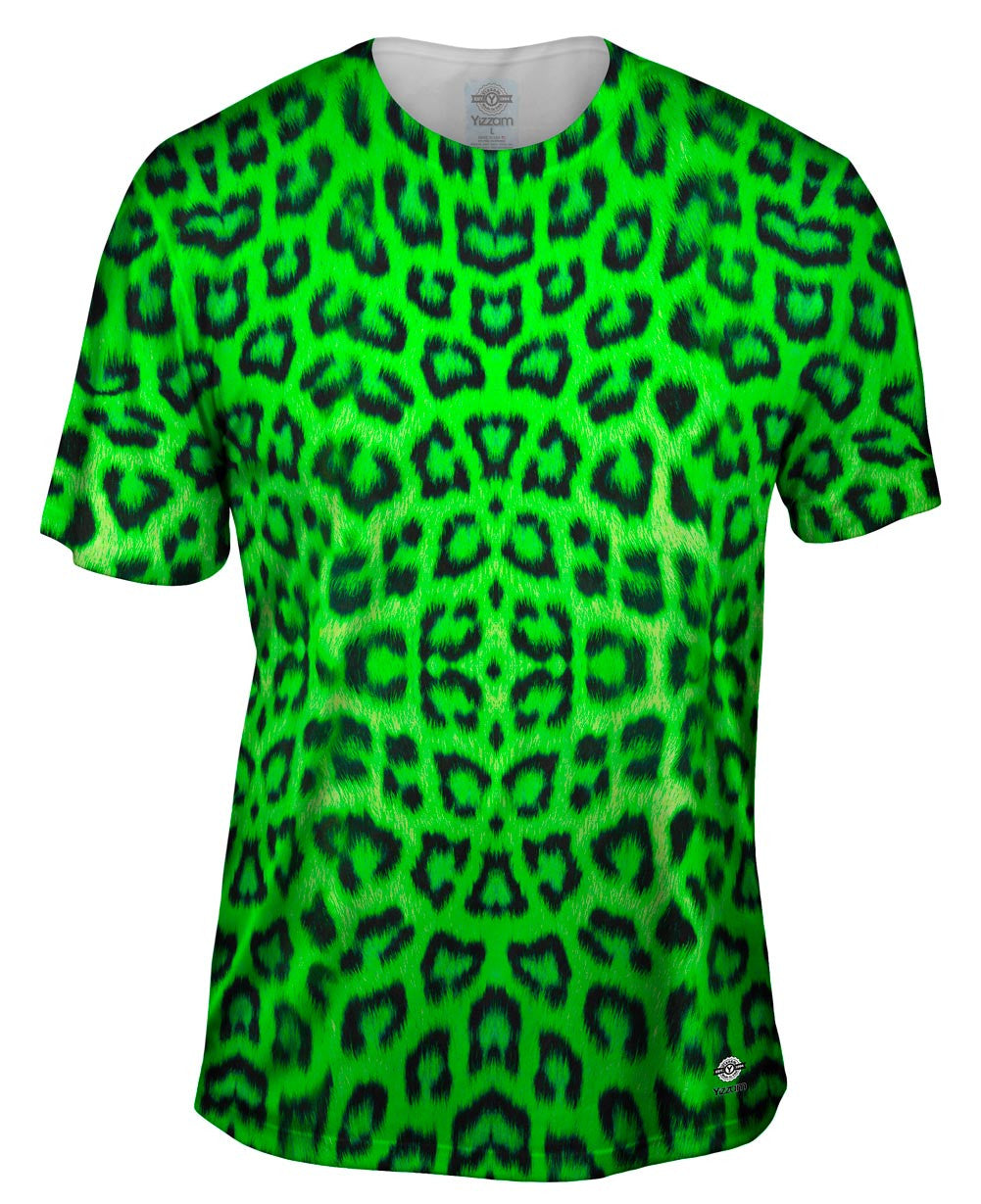 Neon Green Leopard Animal Skin Mens T-Shirt