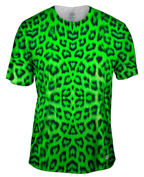 Neon Green Leopard Animal Skin Mens T-Shirt