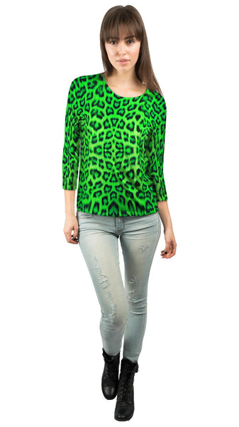 Neon Green Leopard Animal Skin&nbsp;Womens 3/4 Sleeve