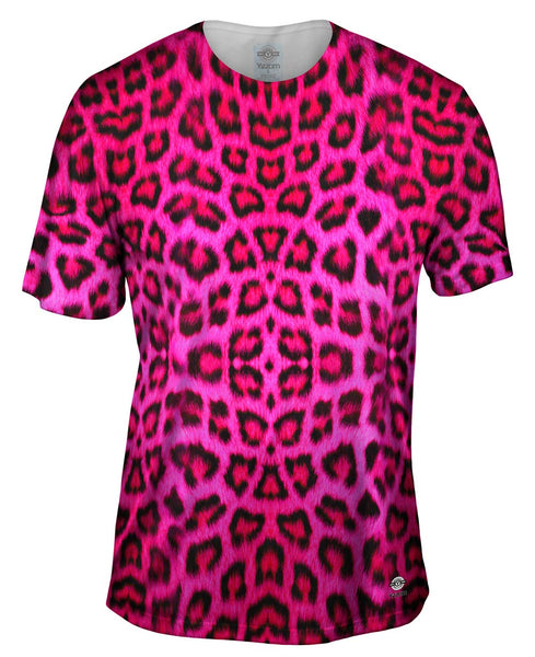 Neon Pink Leopard Animal Skin Mens T-Shirt