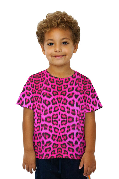 Kids Neon Pink Leopard Animal Skin Kids T-Shirt