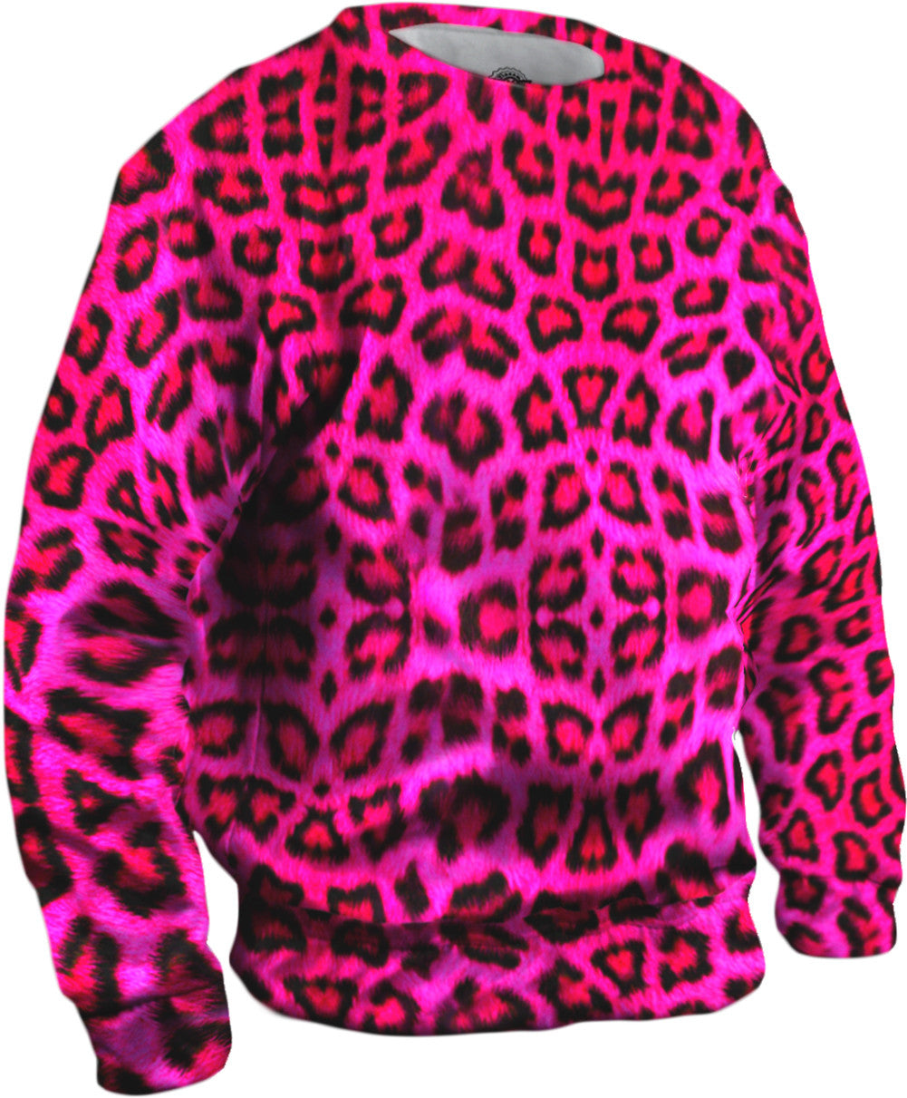 Neon Pink Leopard Animal Skin Mens Sweatshirt Yizzam