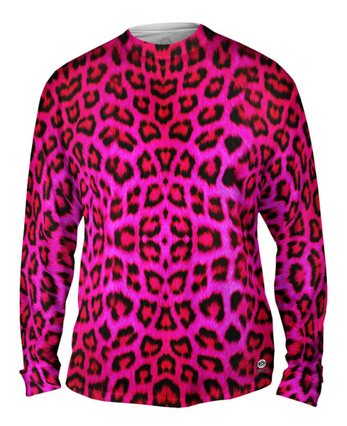 Neon Pink Leopard Animal Skin Mens Long Sleeve