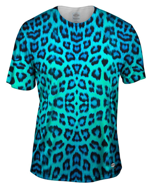 Neon Blue Leopard Animal Skin Mens T-Shirt