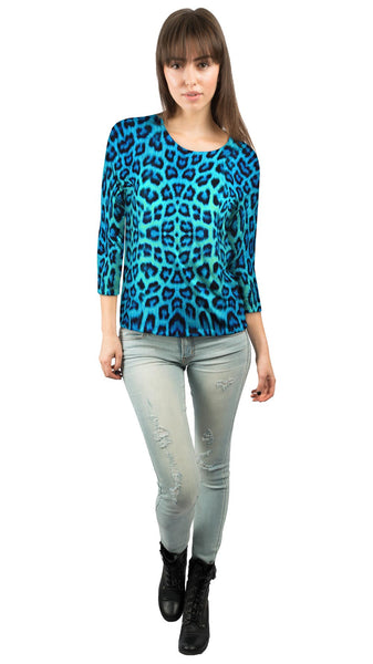 Neon Blue Leopard Animal Skin&nbsp;Womens 3/4 Sleeve