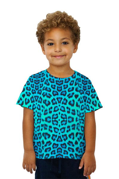 Kids Neon Blue Leopard Animal Skin Kids T-Shirt