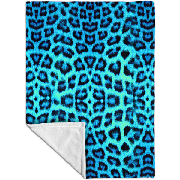 Neon Blue Leopard Animal Skin Fleece Blanket