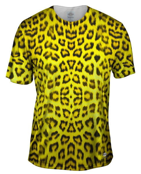 Neon Yellow Leopard Animal Skin Mens T-Shirt