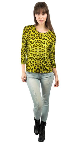 Neon Yellow Leopard Animal Skin&nbsp;Womens 3/4 Sleeve