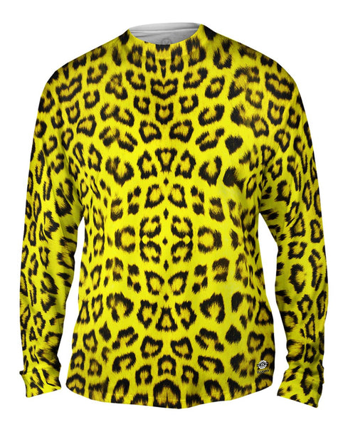 Neon Yellow Leopard Animal Skin Mens Long Sleeve