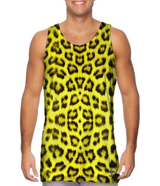 Neon Yellow Leopard Animal Skin Mens Tank Top