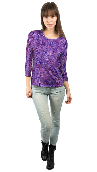 Purple Marble Womens 3/4 Sleeve