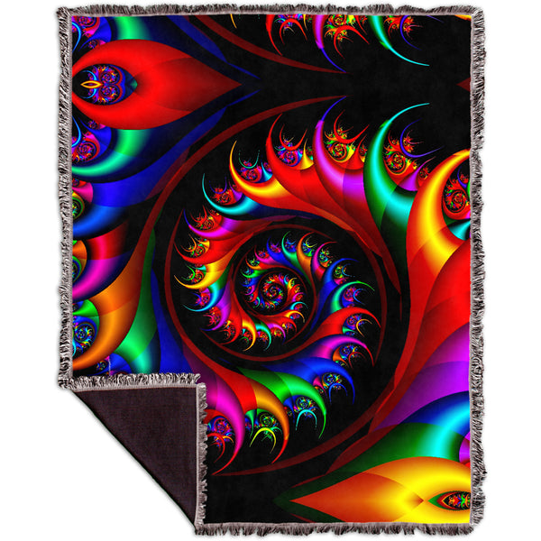 Trippy Rainbow Spirals Woven Tapestry Throw