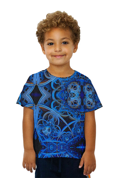 Kids 3D Blue Fractal City Kids T-Shirt