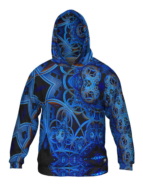 3D Blue Fractal City Mens Hoodie Sweater