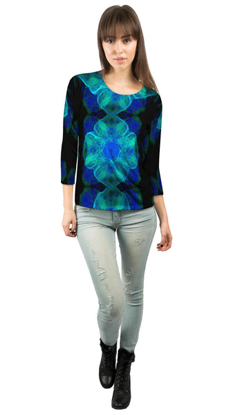 Green Blue Fractal Jelly Fish Womens 3/4 Sleeve