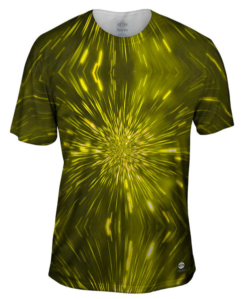 Pulsating Starry Universe Yellow Mens T-Shirt