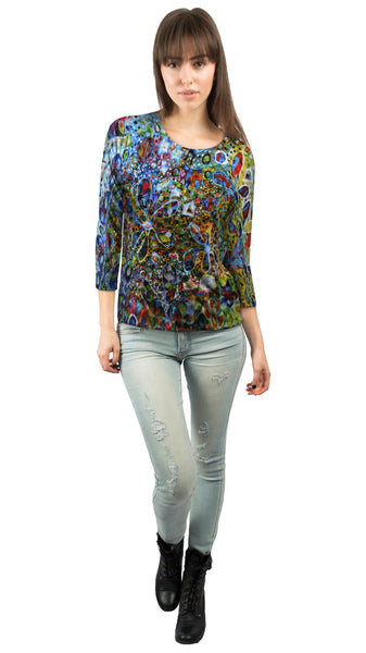 Flower Paint Balls Collage Womens 3/4 Sleeve